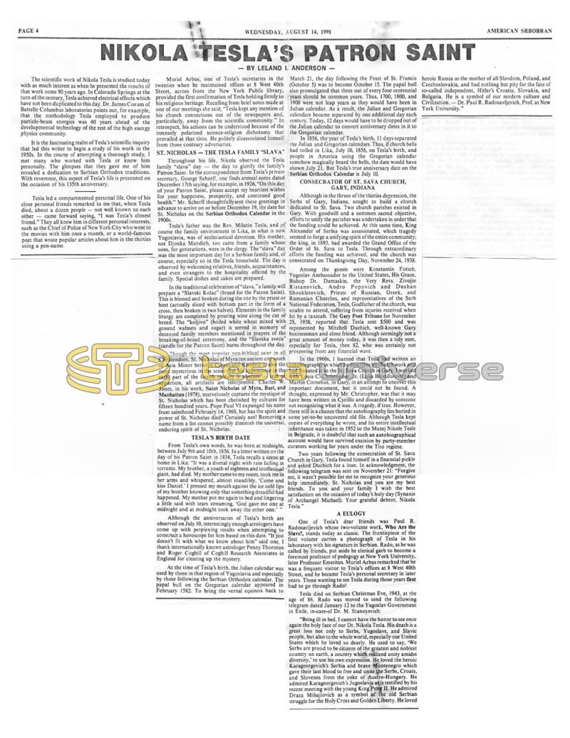 Preview of Nikola Tesla's Patron Saint article