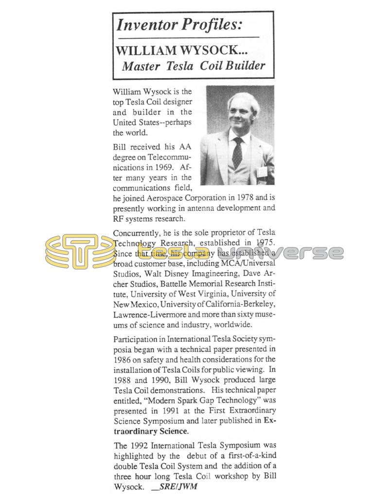 Preview of Inventor Profiles: William Wysock - Master Tesla Coil Builder article