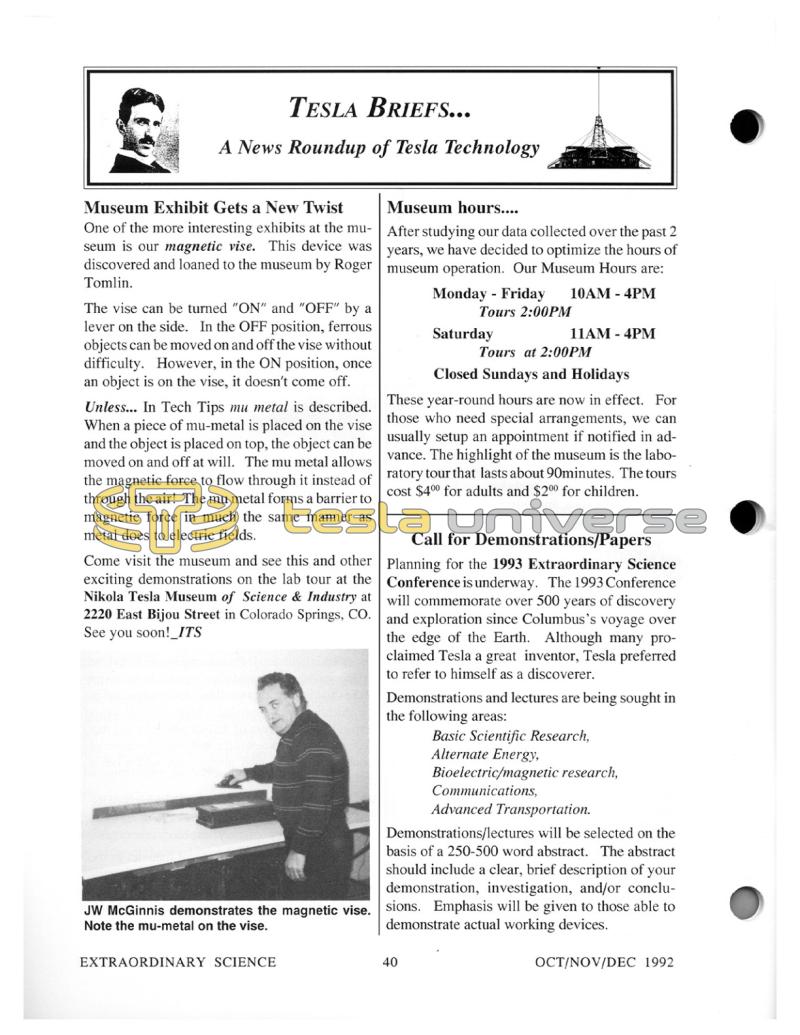 Preview of Tesla Briefs... A News Roundup of Tesla Technology (Oct. 1992) article