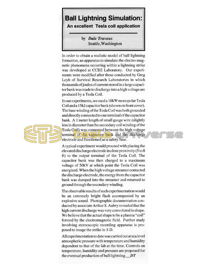 Preview of Ball Lightning Simulation: An Excellent Tesla Coil Application article