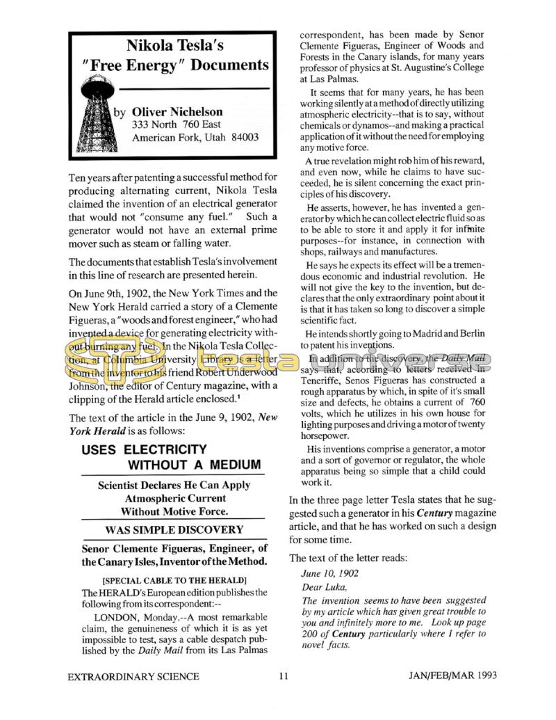 Preview of Nikola Tesla’s “Free Energy” Documents article
