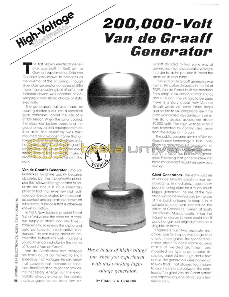 Preview of 200,000-Volt Van de Graaff Generator article