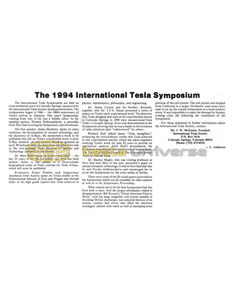 Preview of The 1994 International Tesla Symposium article