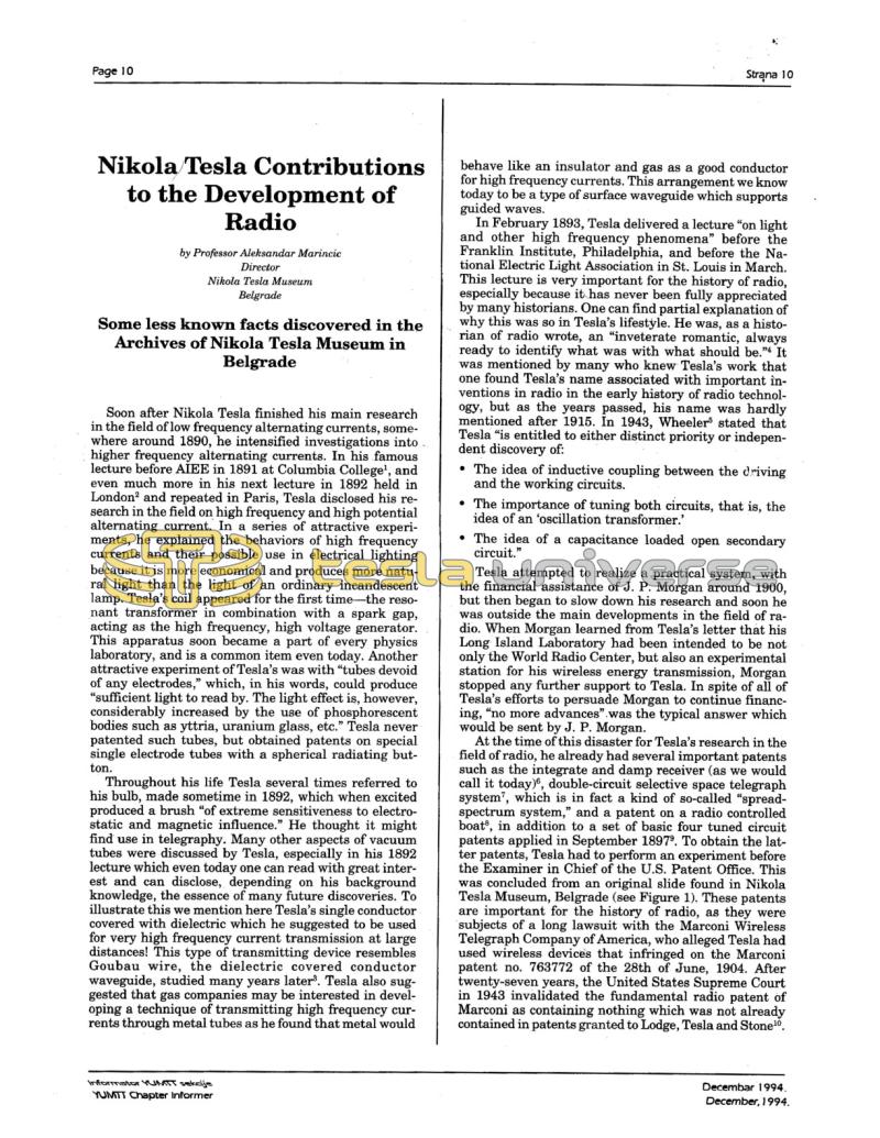 Preview of Nikola Tesla Contributions to the Development of Radio article