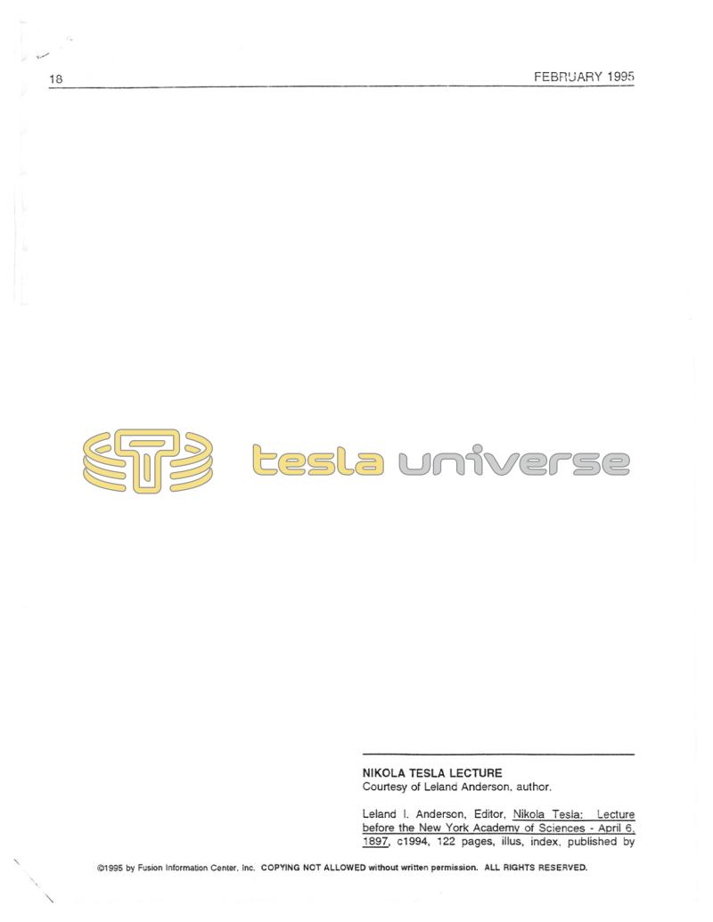 Preview of Nikola Tesla Lecture article