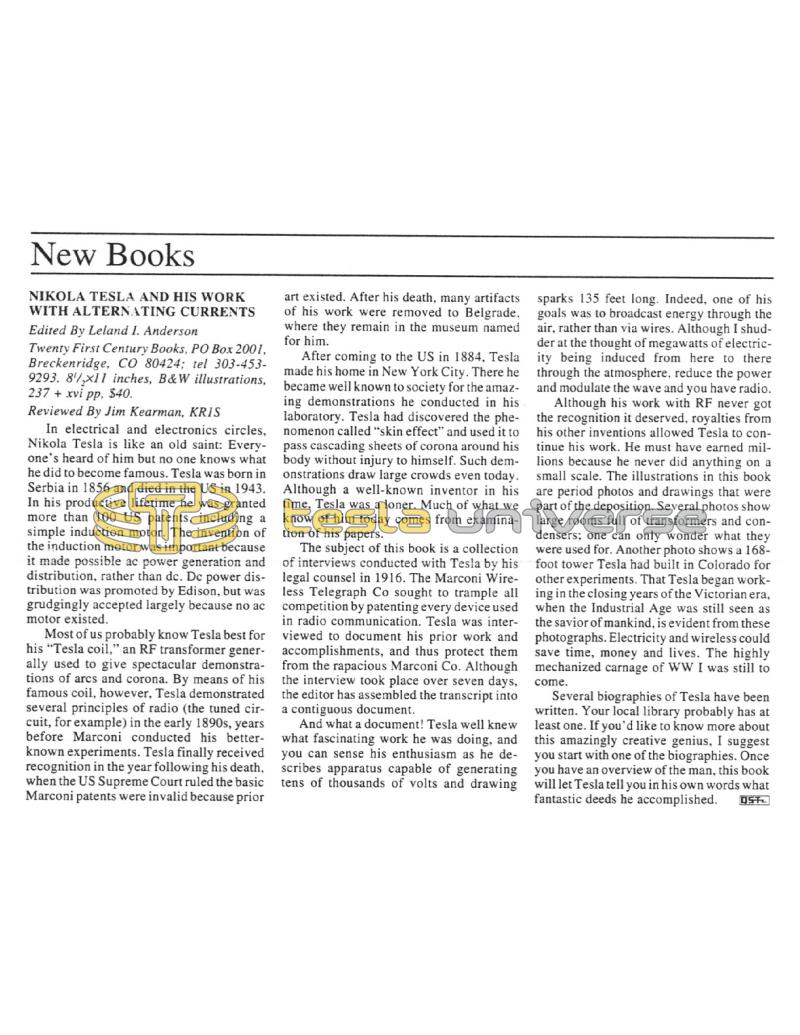Preview of New Books - Nikola Tesla and His Work with Alternating Currents article