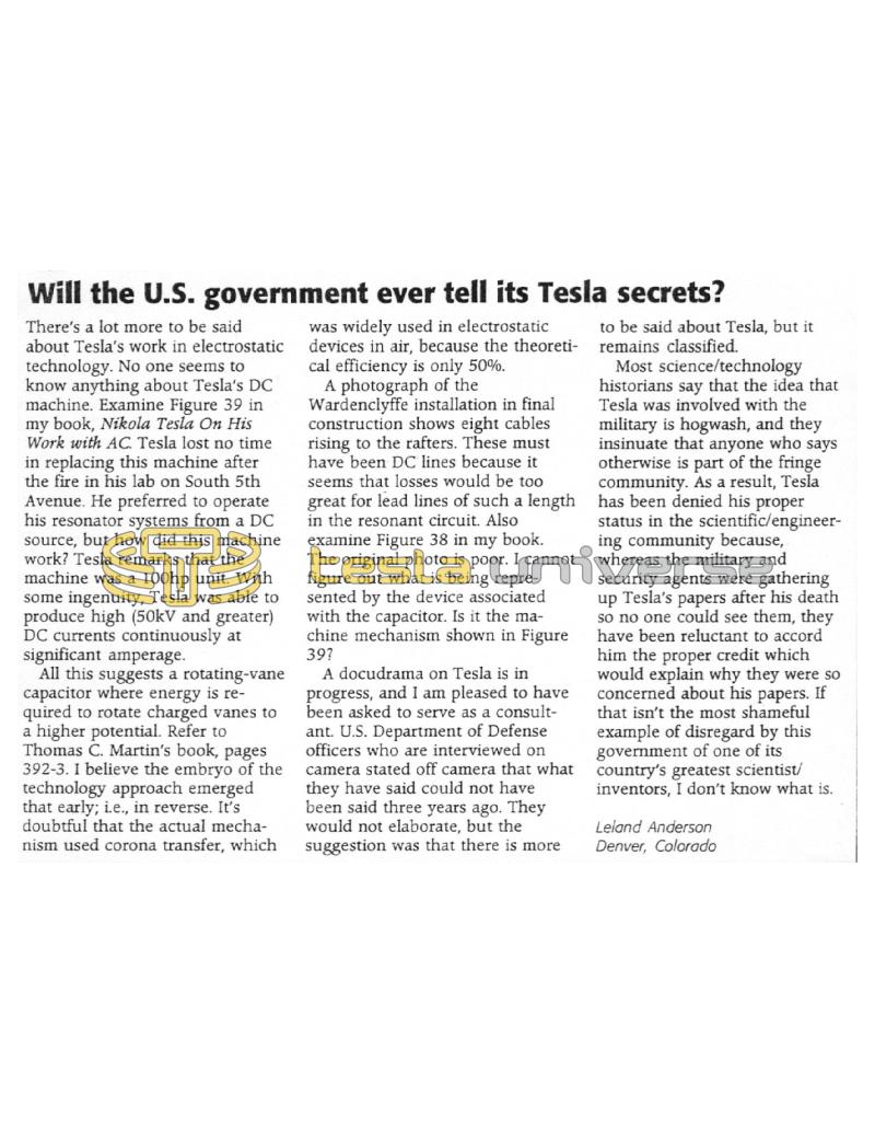 Preview of Will the U.S. Government Ever Tell Its Tesla Secrets? article