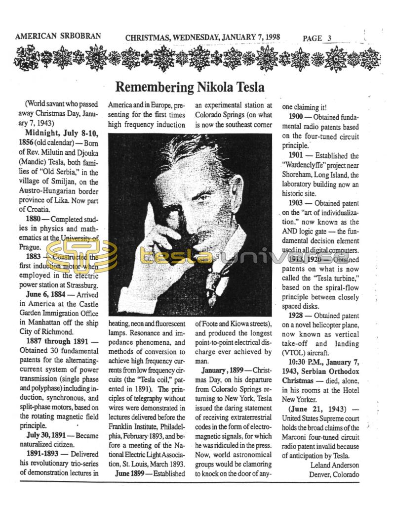 Preview of Remembering Nikola Tesla article