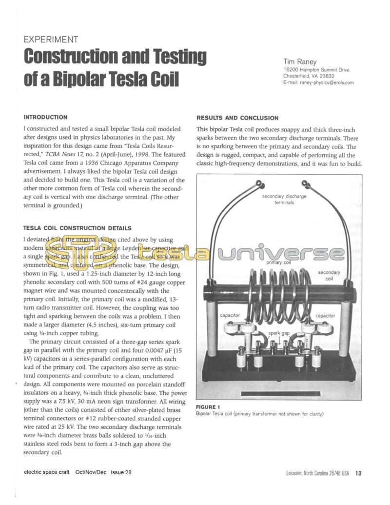 Preview of Construction and Testing of a Bipolar Tesla Coil article
