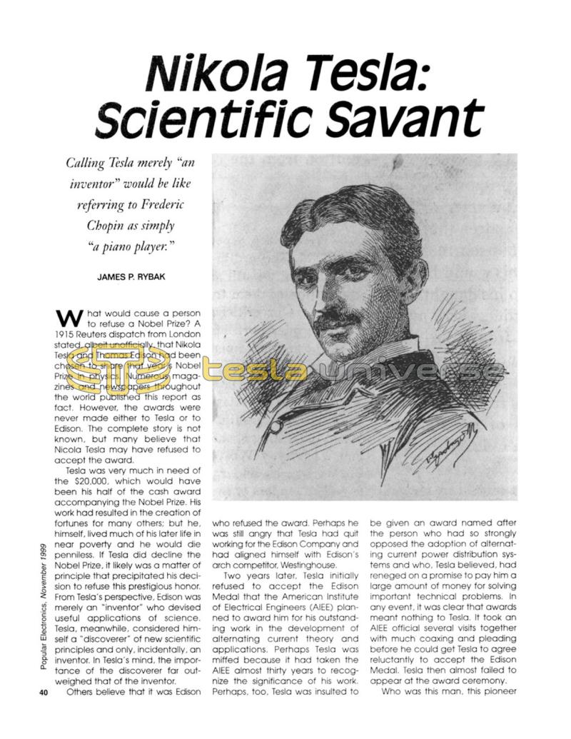 Preview of Nikola Tesla: Scientific Savant article