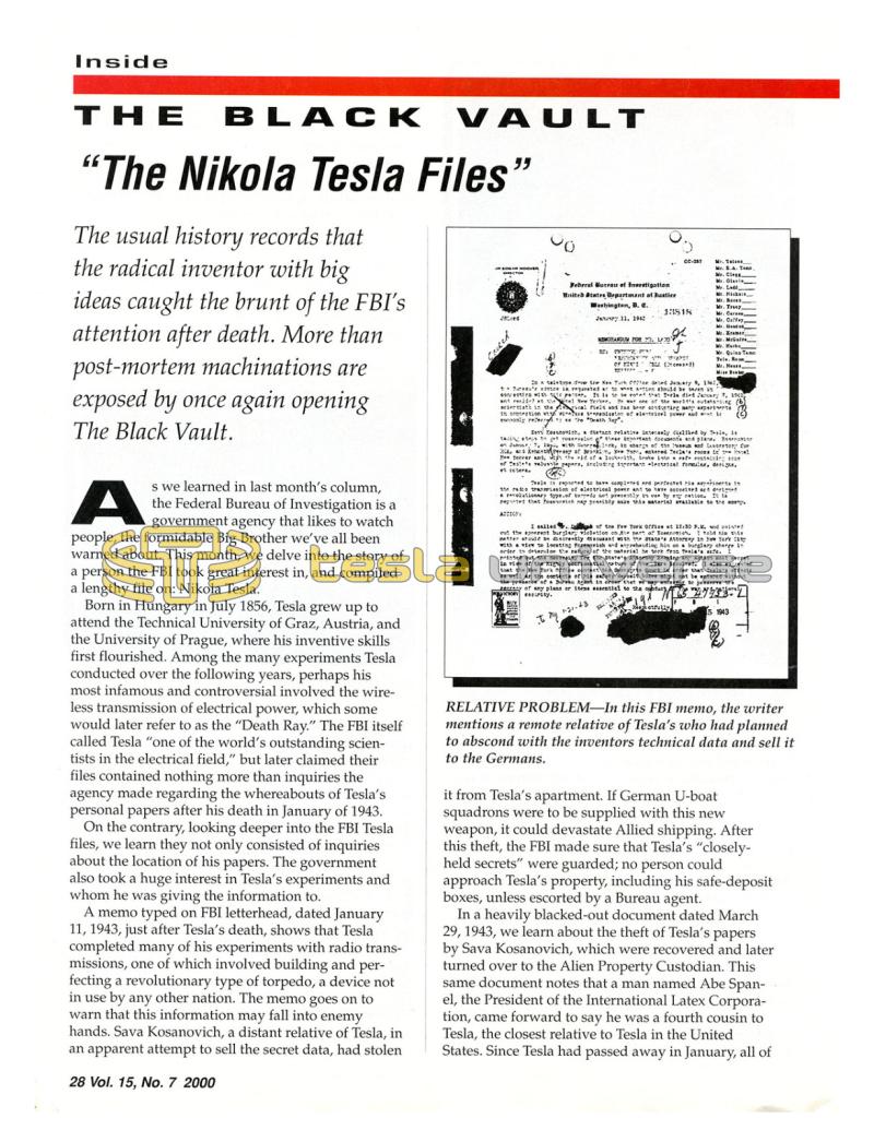 Preview of Inside the Black Vault - "The Nikola Tesla Files" article
