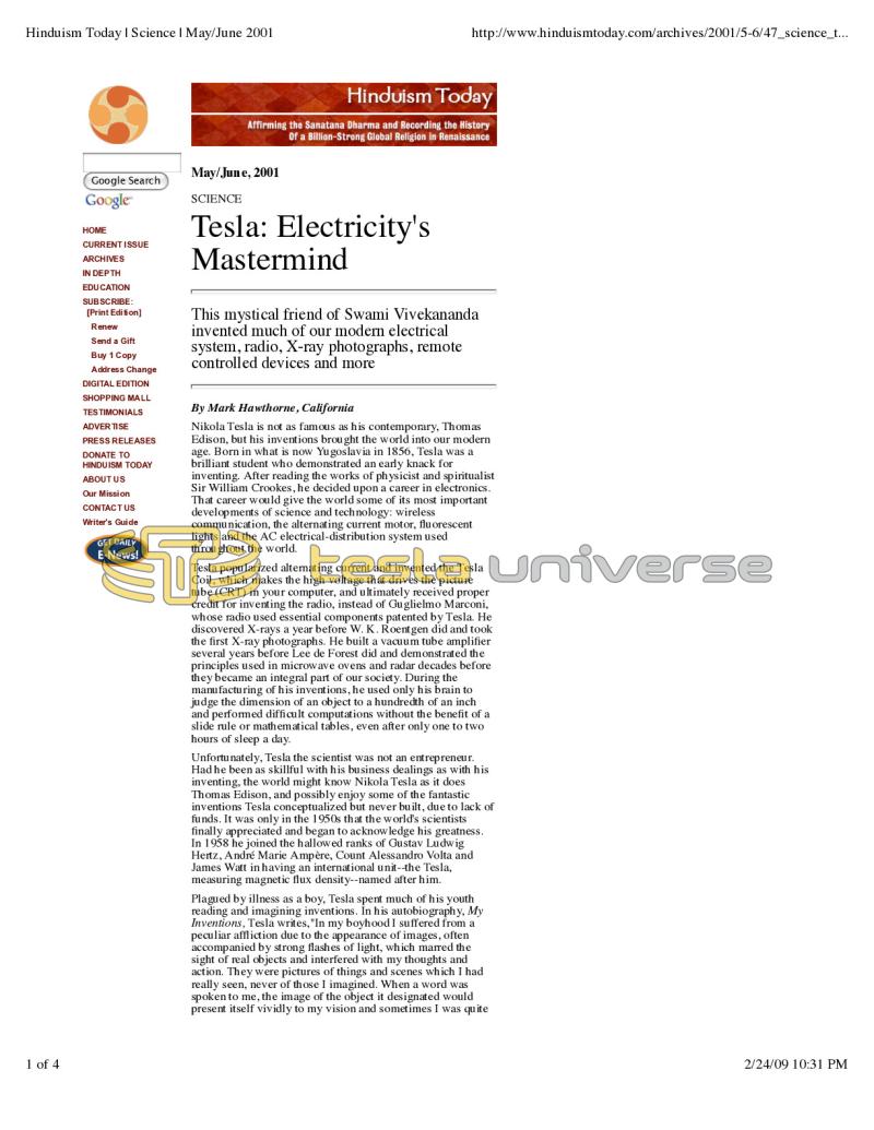 Preview of Tesla: Electricity's Mastermind article