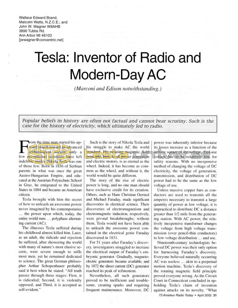 Preview of Tesla: Inventor of Radio and Modern-Day AC  article