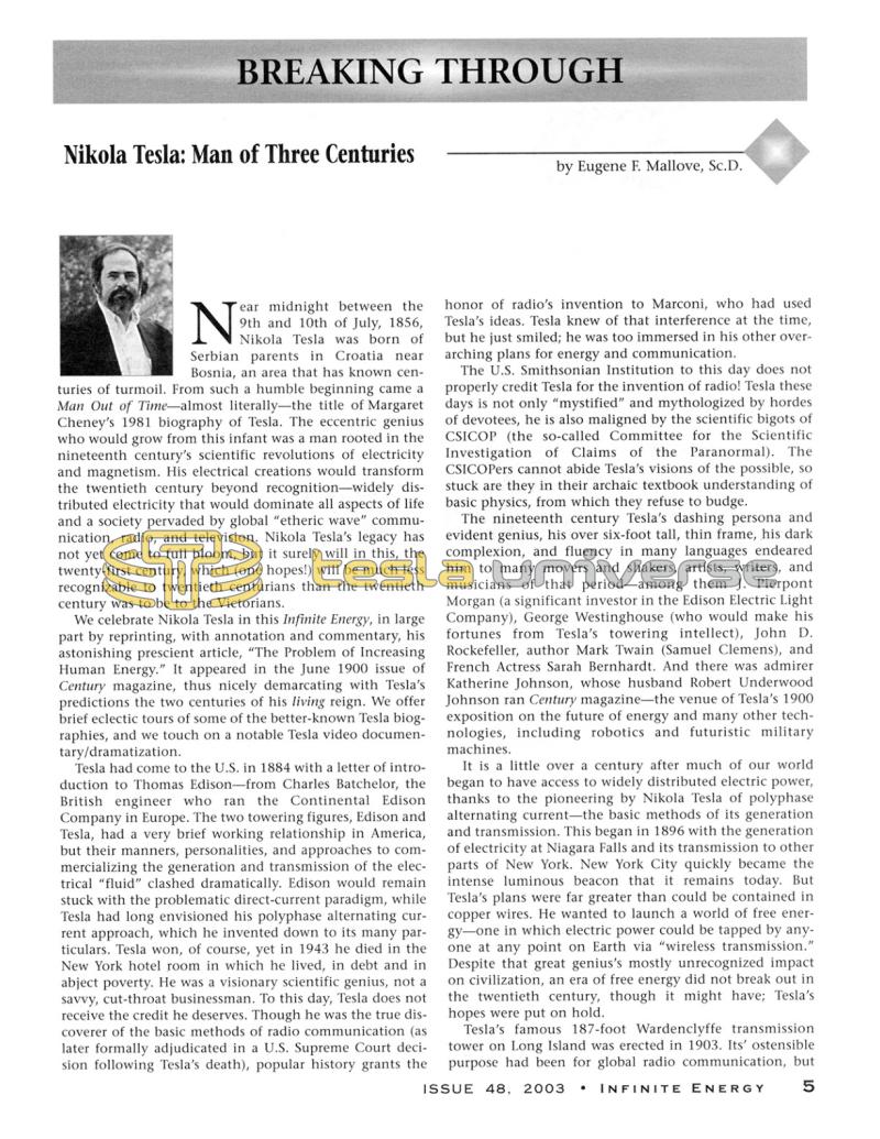 Preview of Nikola Tesla: Man of Three Centuries article
