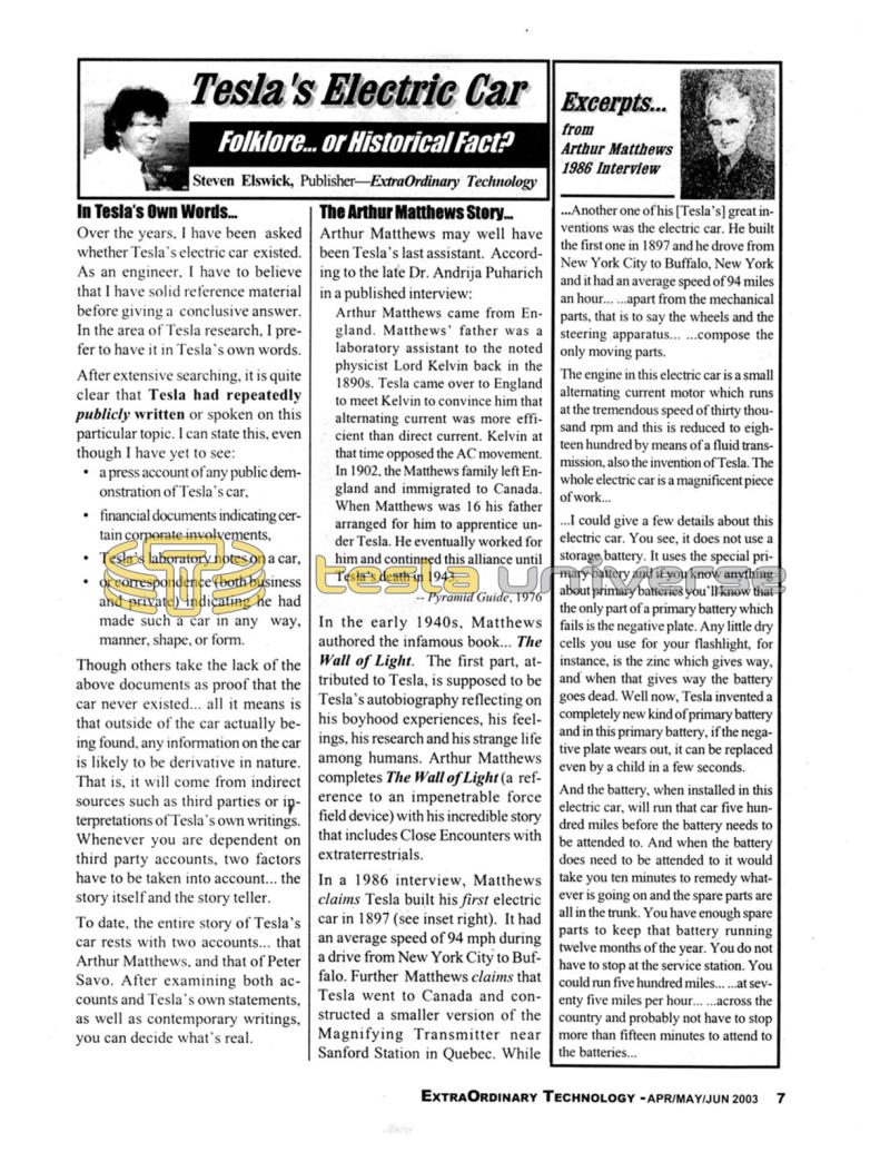 Preview of Nikola Tesla's Electric Car - Folklore... or Historical Fact? article