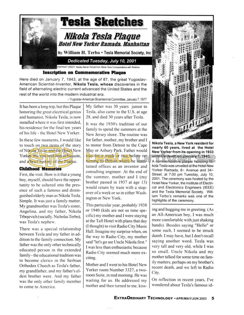 Preview of Tesla Sketches - Nikola Tesla Plaque Hotel New Yorker article
