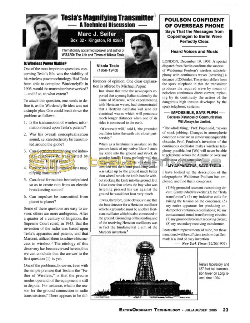 Preview of Tesla's Magnifying Transmitter - A Technical Discussion article