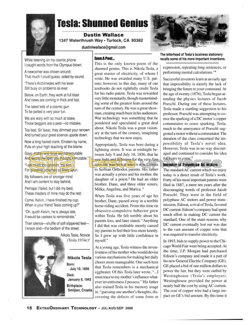 Preview of Tesla: Shunned Genius article