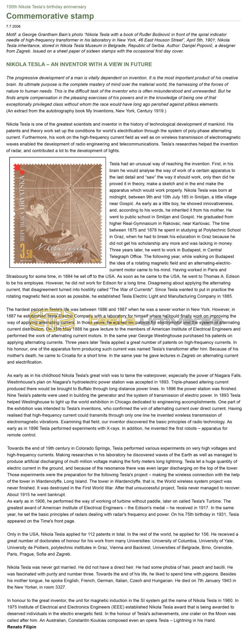 Preview of 150th Nikola Tesla's Birthday Anniversary Commemorative Stamp article