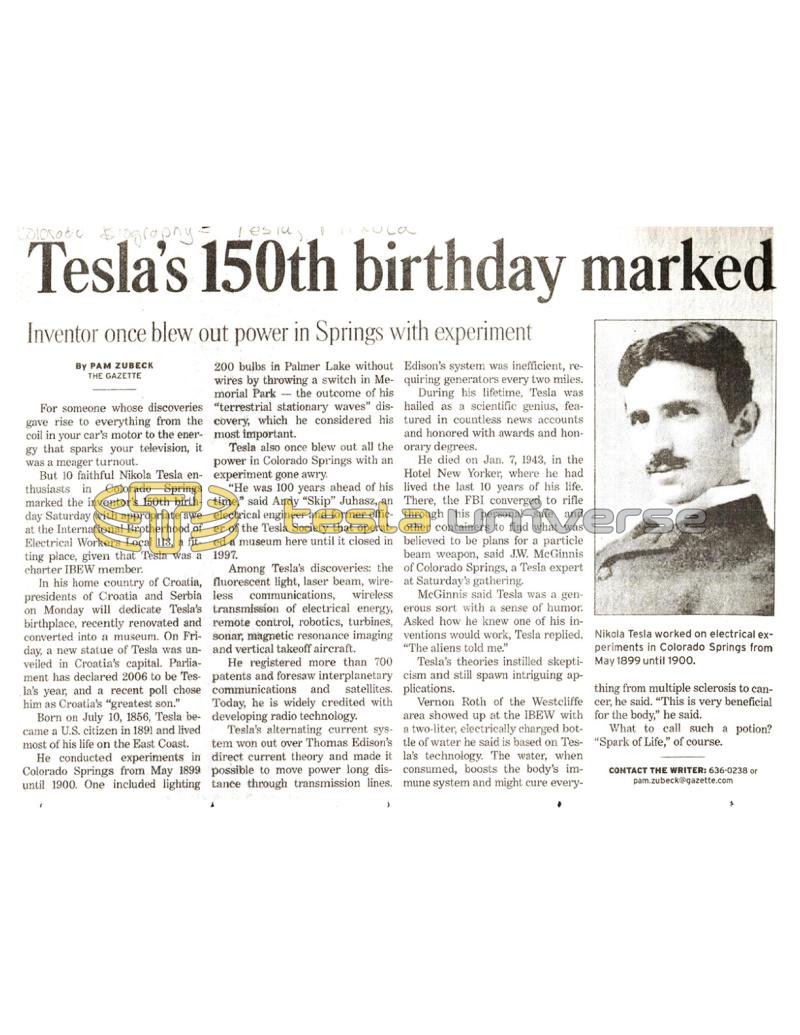 Preview of Tesla's 150th Birthday Marked article