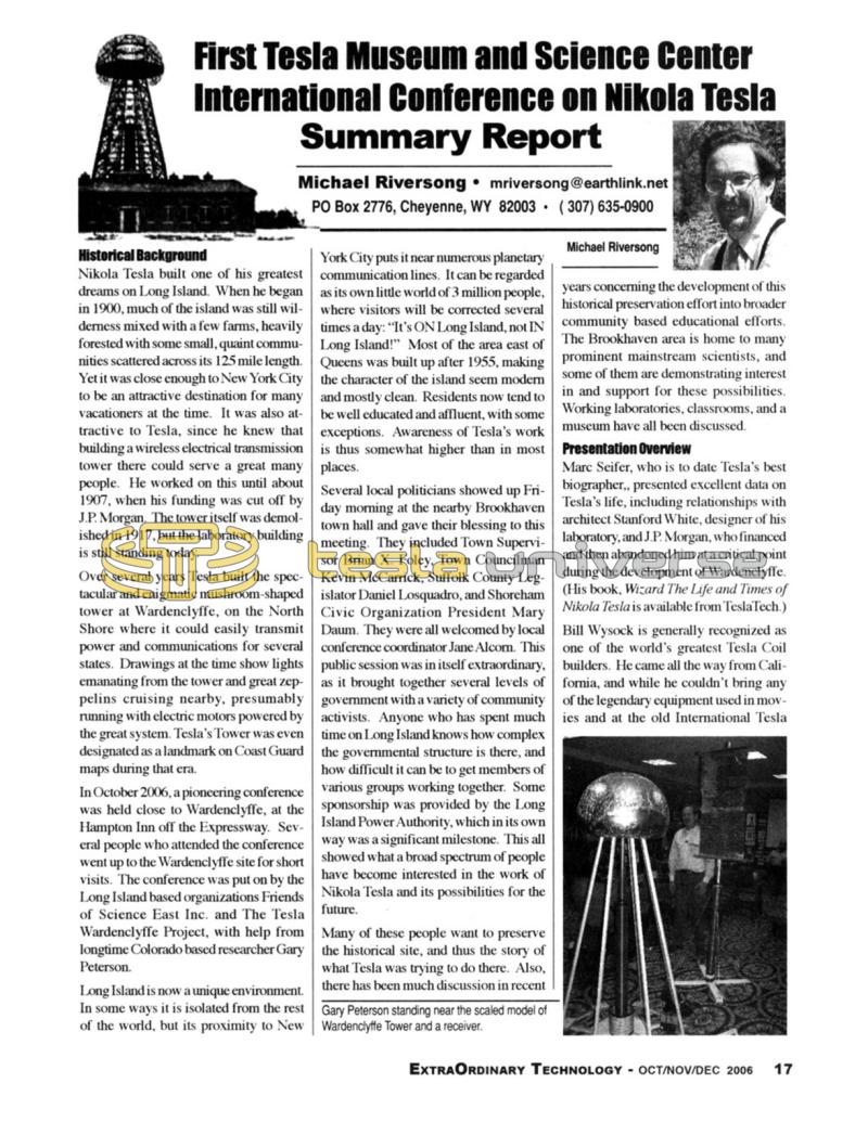 Preview of First Tesla Museum and Science Center International Conference on Nikola Tesla - Summary Report  article