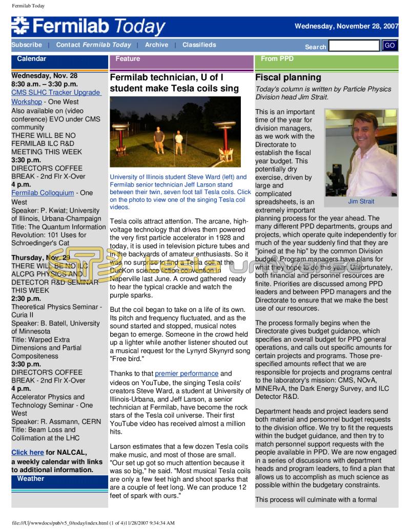 Preview of Fermilab Technician, U of I Student Make Tesla Coils Sing article