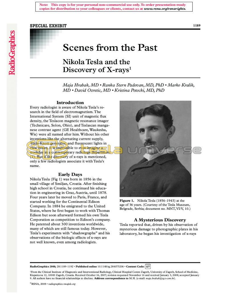 Preview of Nikola Tesla and the Discovery of X-rays article