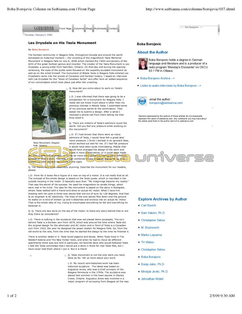 Preview of Les Drysdale on His Tesla Monument article