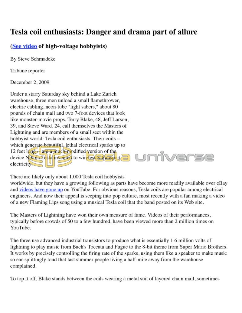 Preview of Tesla Coil Enthusiasts: Danger and Drama Part of Allure article