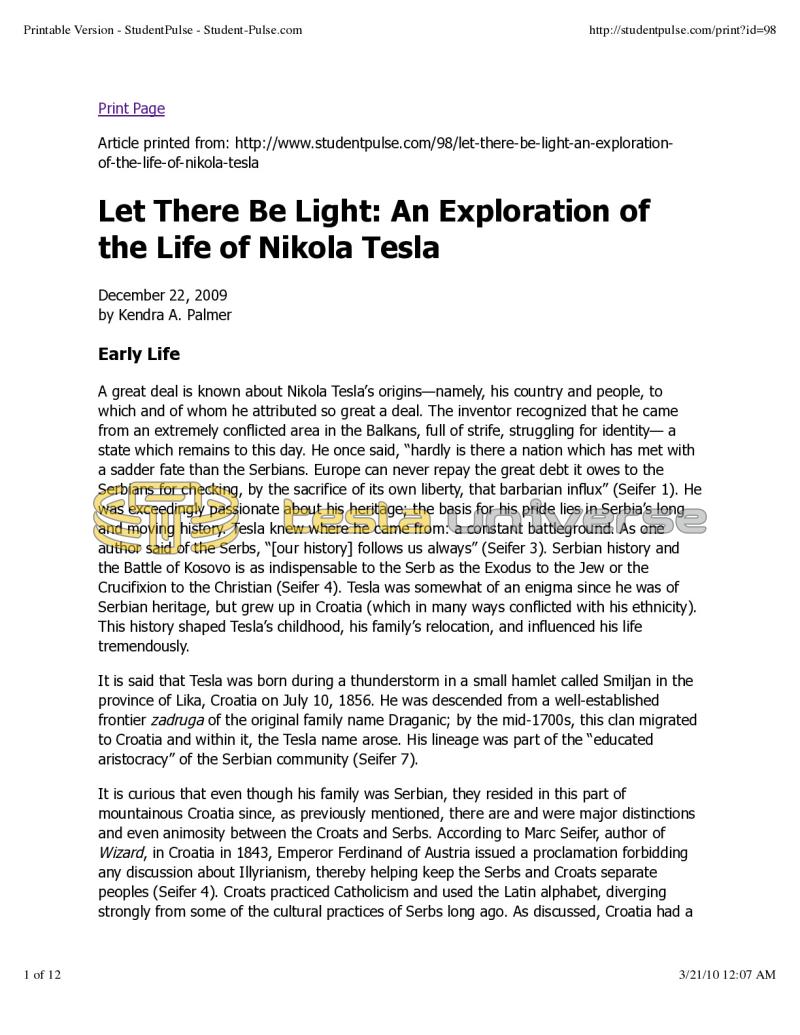 Preview of Let There Be Light: An Exploration of the Life of Nikola Tesla article