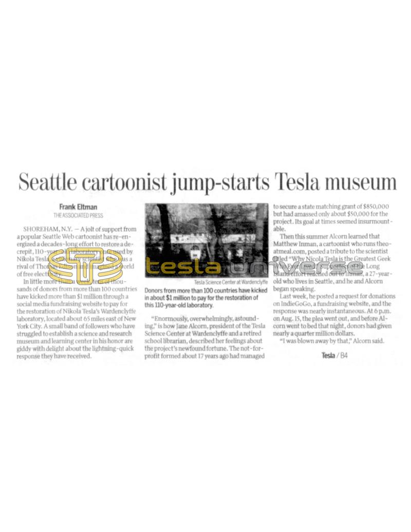 Preview of Seattle Cartoonist Jump-Starts Tesla Museum article