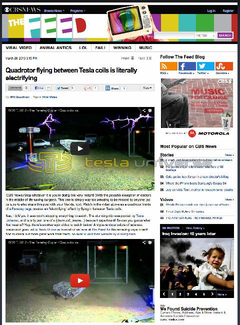 Preview of Quadrotor flying between Tesla coils is literally electrifying article