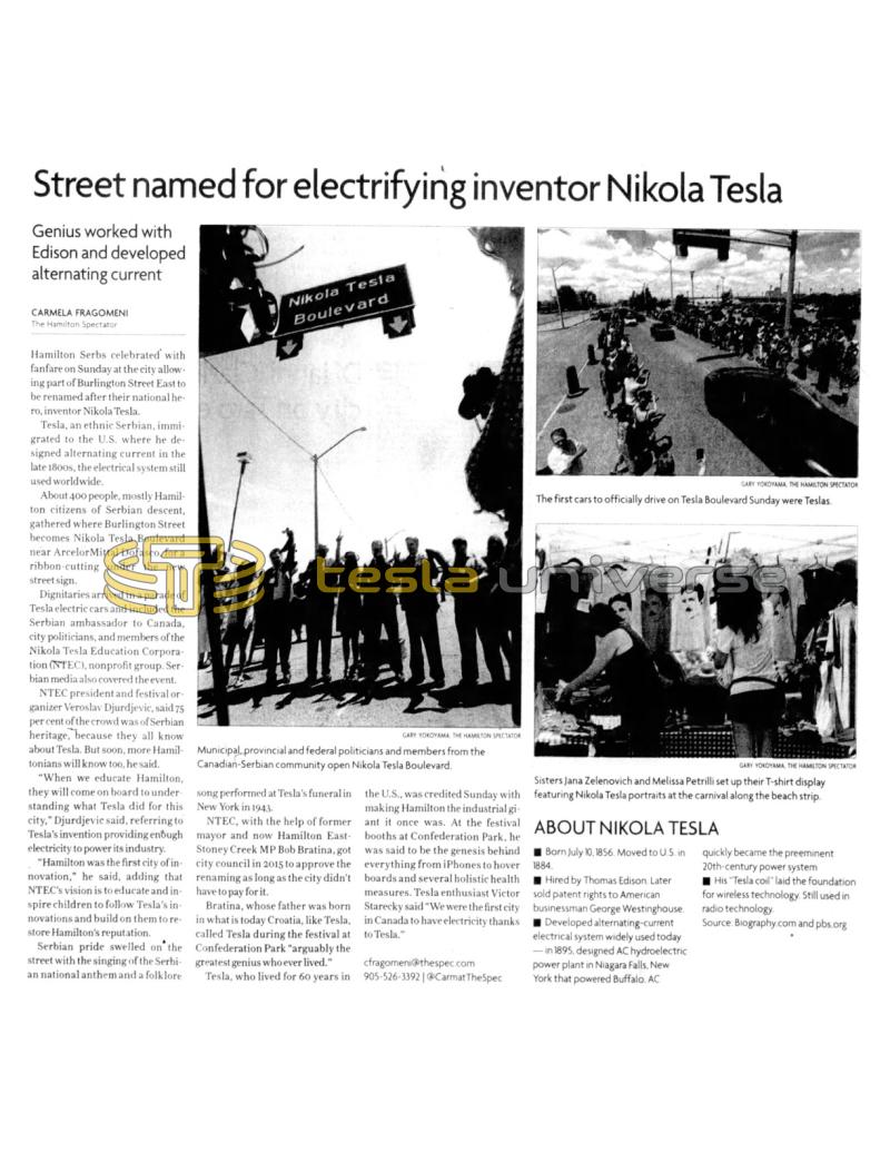 Preview of Street Named for Electrifying Inventor Nikola Tesla article