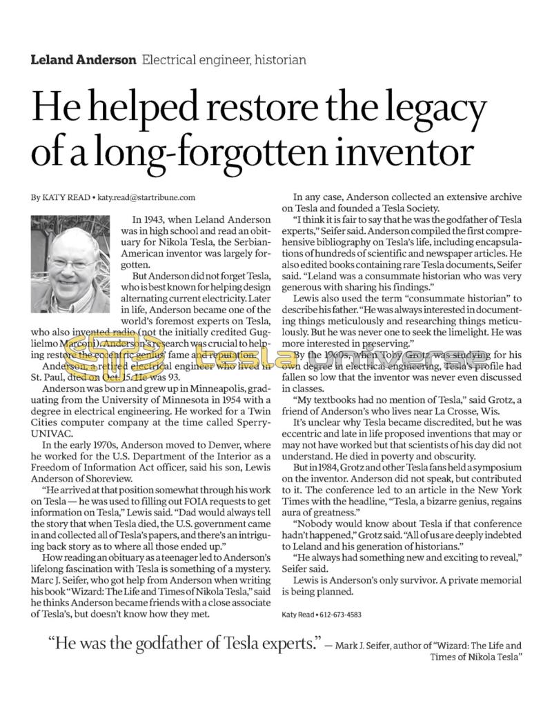 Preview of Leland Anderson Electrical Engineer, Historian article