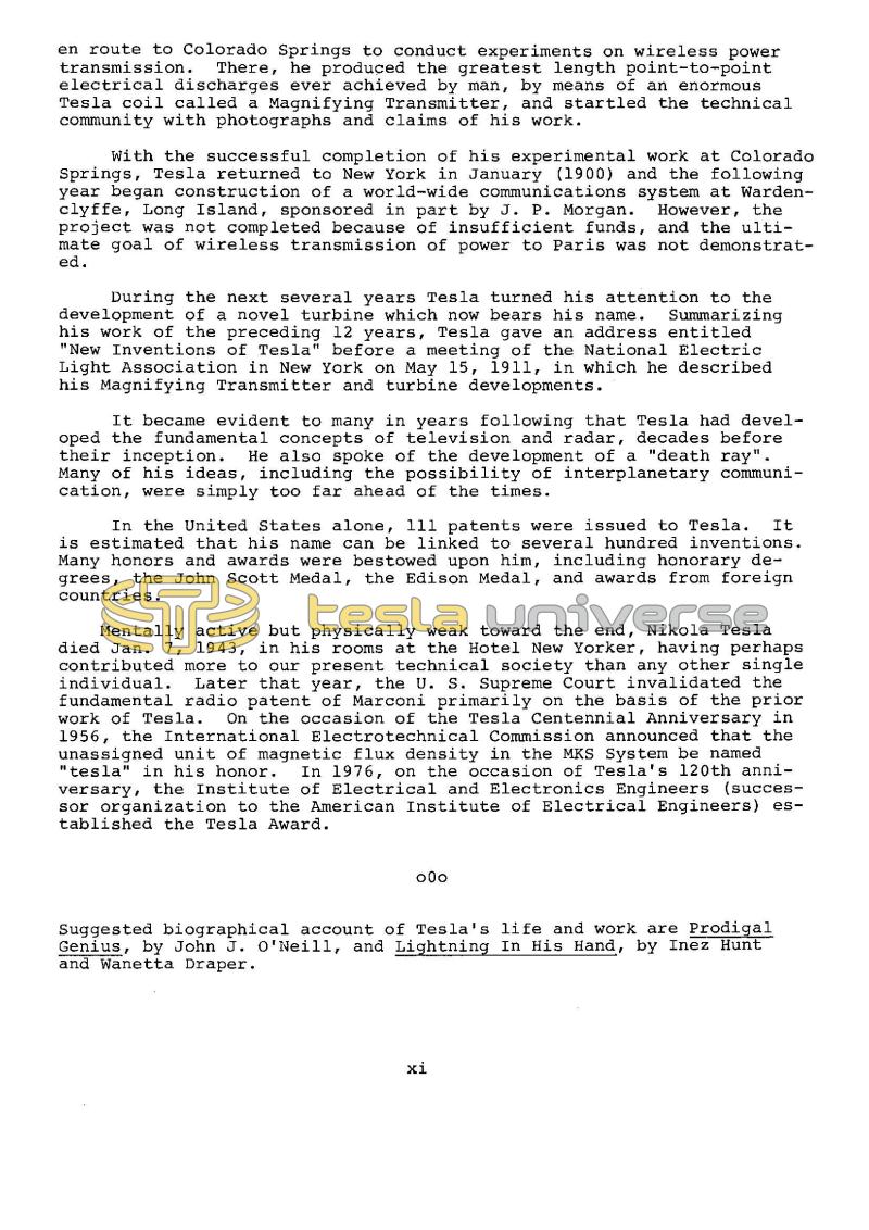 Dr. Nikola Tesla Bibliography - Page xi
