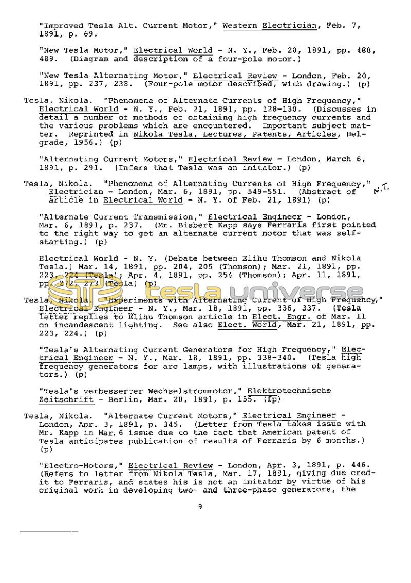 Dr. Nikola Tesla Bibliography - Page 9
