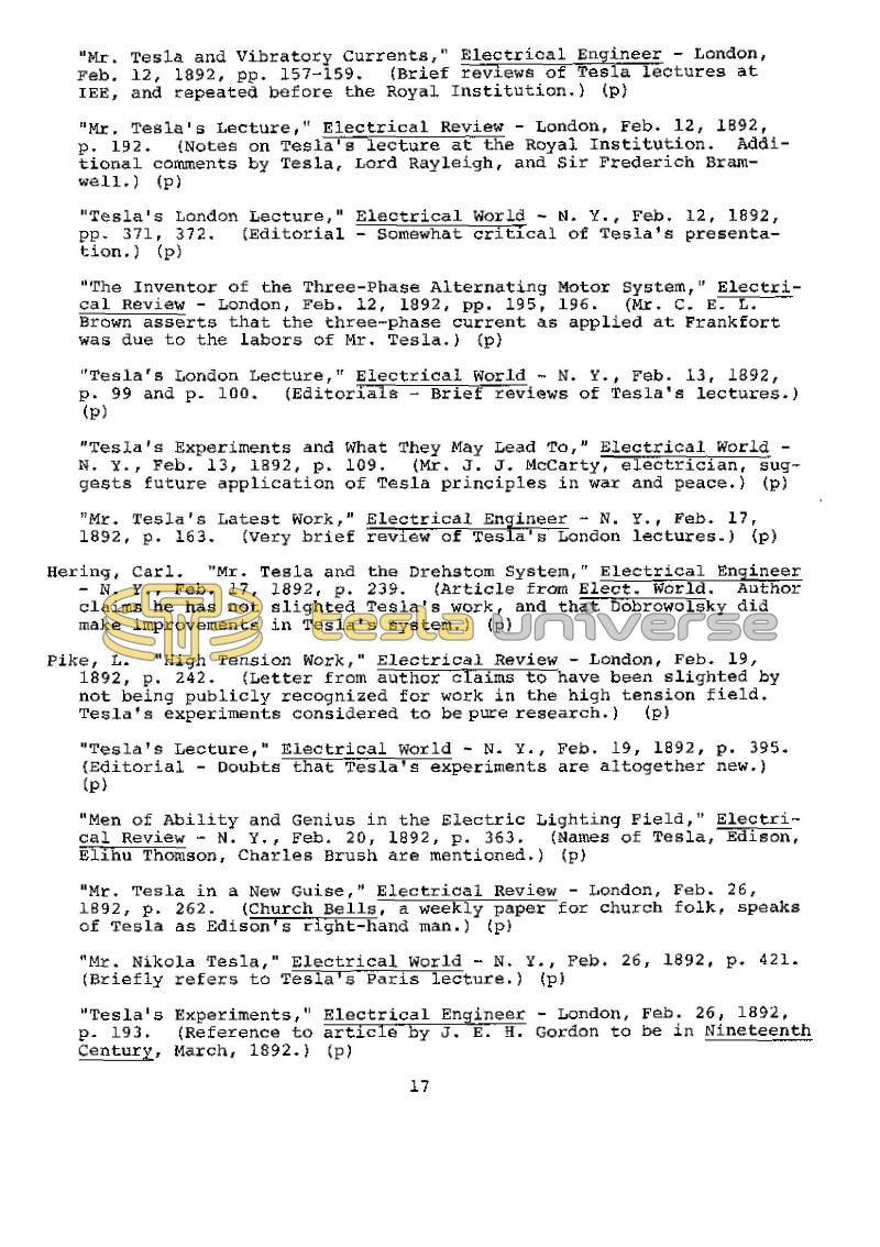 Dr. Nikola Tesla Bibliography - Page 17