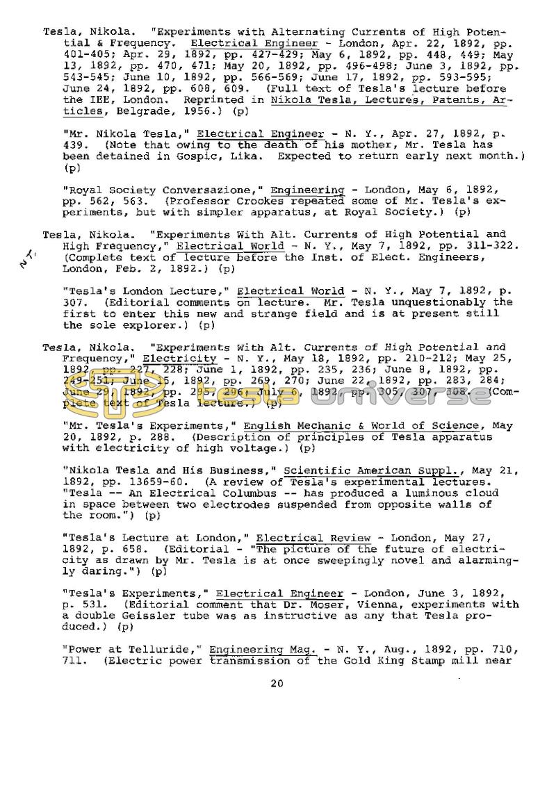 Dr. Nikola Tesla Bibliography - Page 20