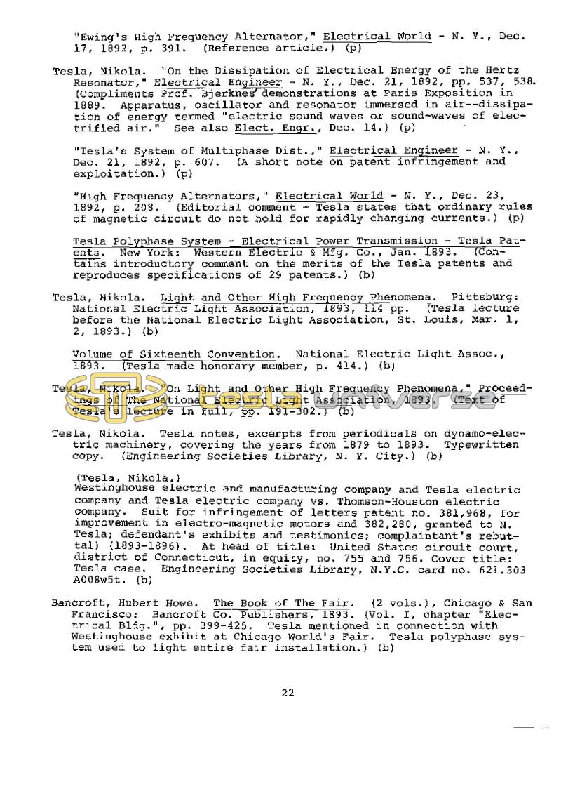 Dr. Nikola Tesla Bibliography - Page 22