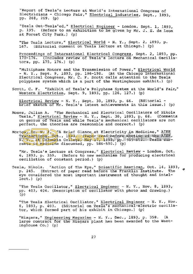 Dr. Nikola Tesla Bibliography - Page 27