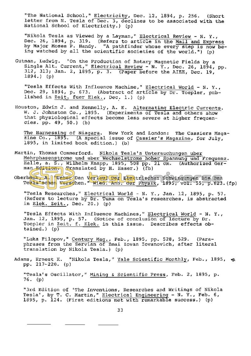 Dr. Nikola Tesla Bibliography - Page 33