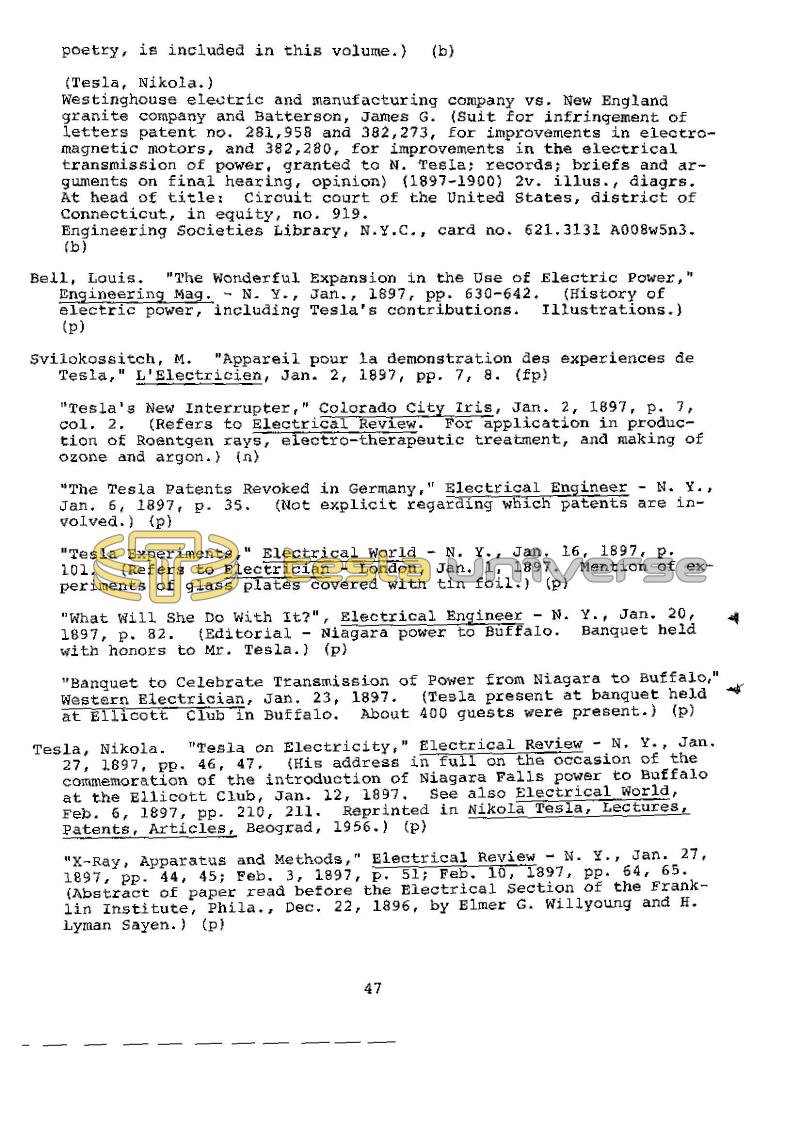Dr. Nikola Tesla Bibliography - Page 47