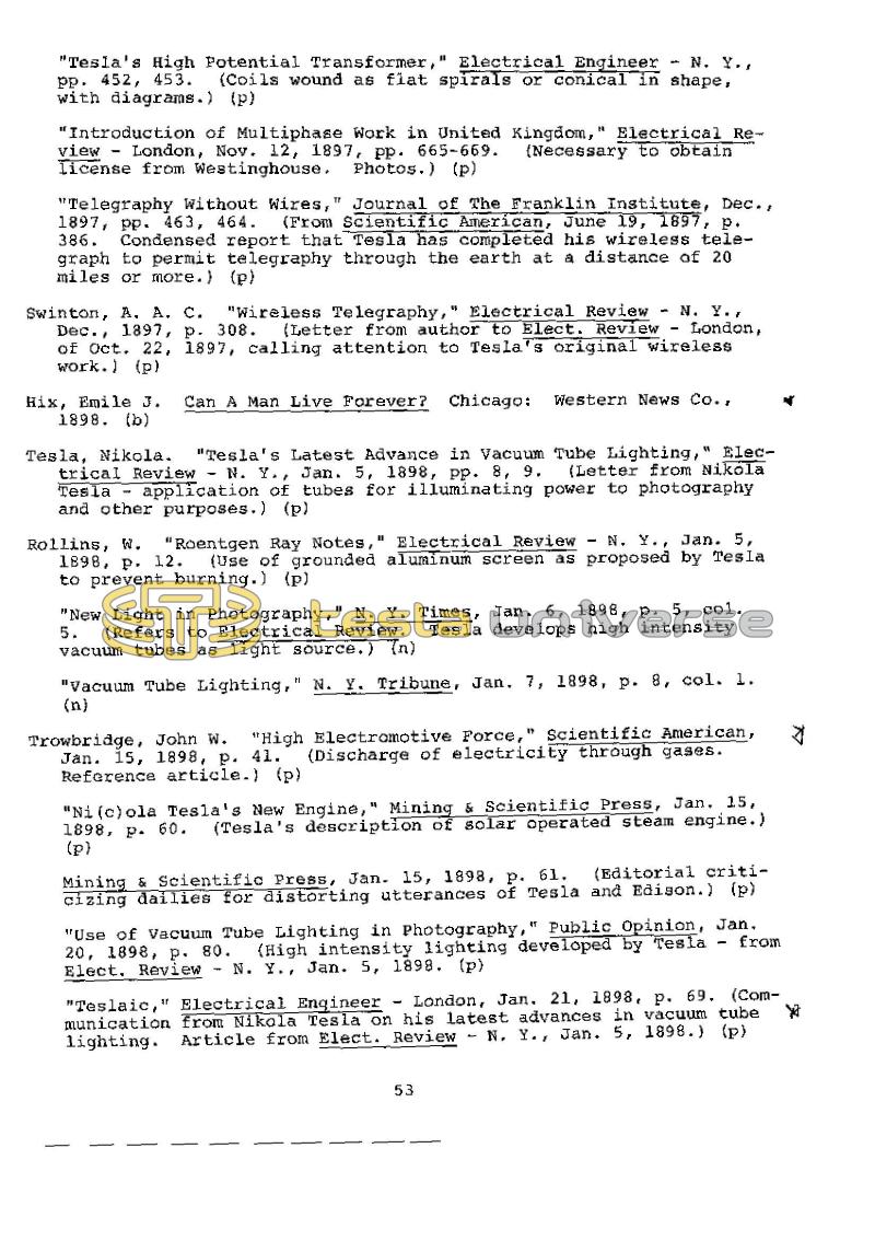 Dr. Nikola Tesla Bibliography - Page 53