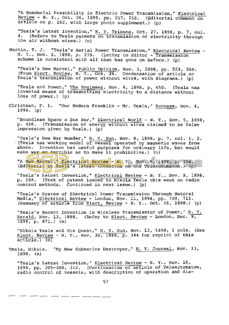 Dr. Nikola Tesla Bibliography - Page 57