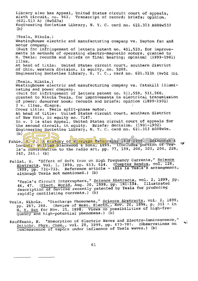 Dr. Nikola Tesla Bibliography - Page 61