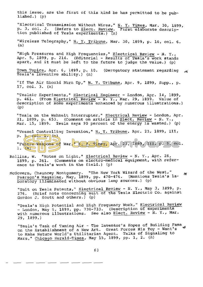Dr. Nikola Tesla Bibliography - Page 63