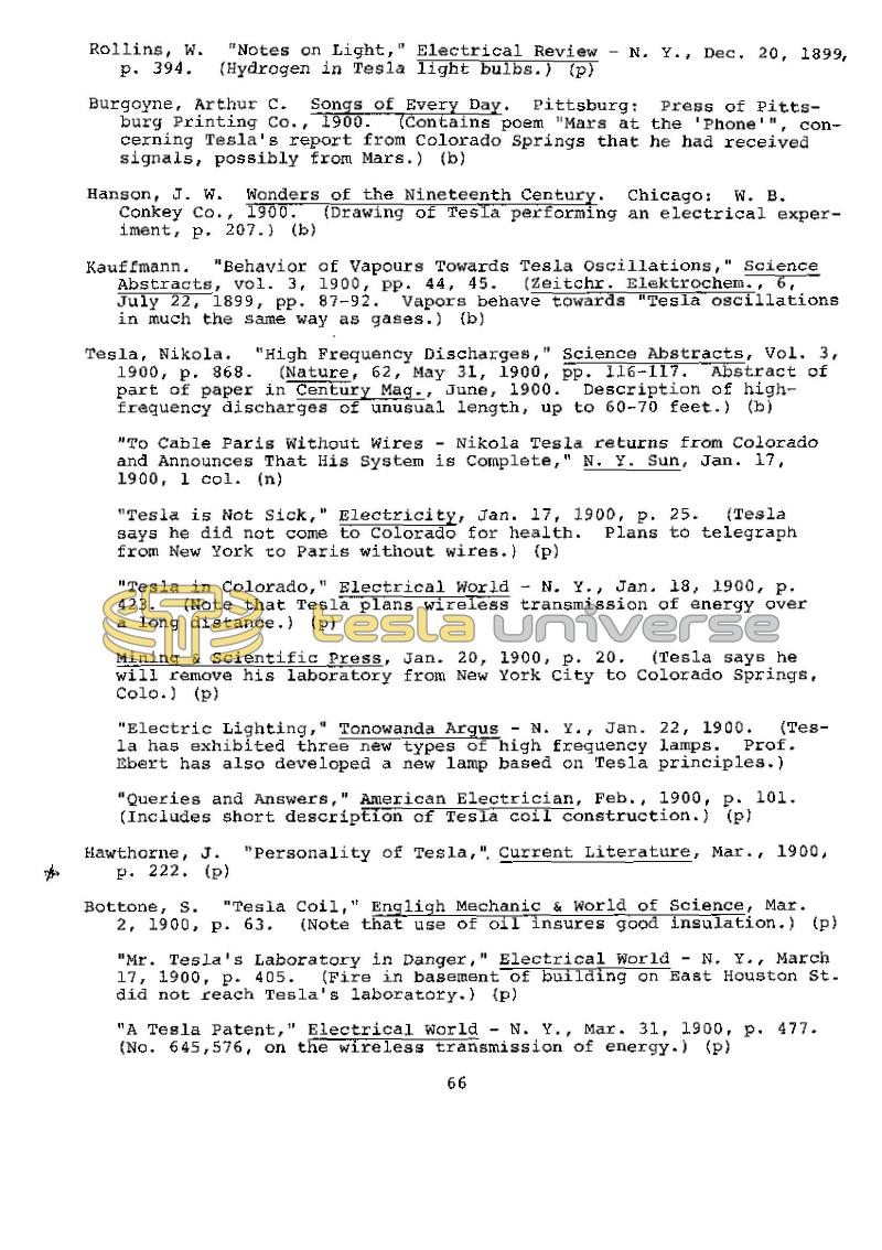 Dr. Nikola Tesla Bibliography - Page 66