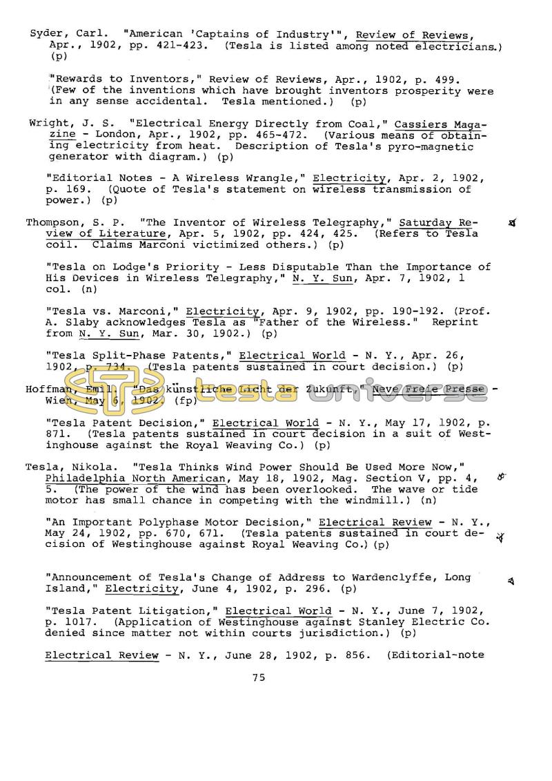 Dr. Nikola Tesla Bibliography - Page 75