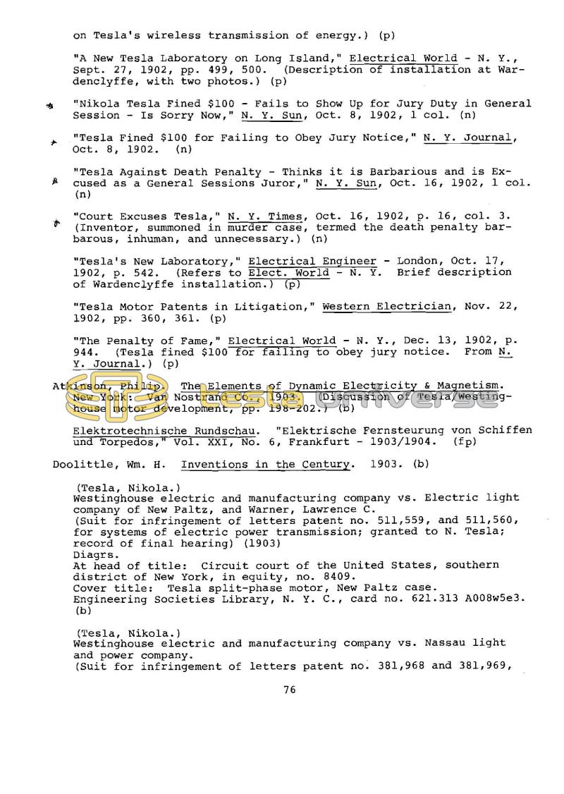 Dr. Nikola Tesla Bibliography - Page 76