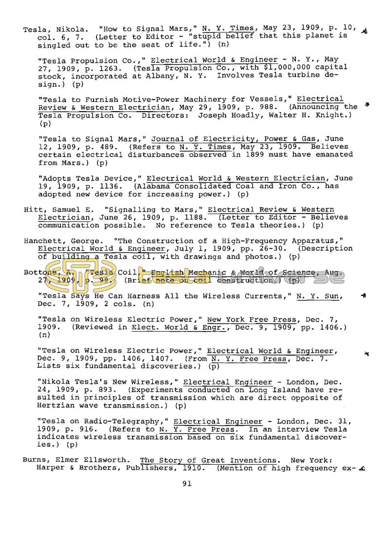 Dr. Nikola Tesla Bibliography - Page 91